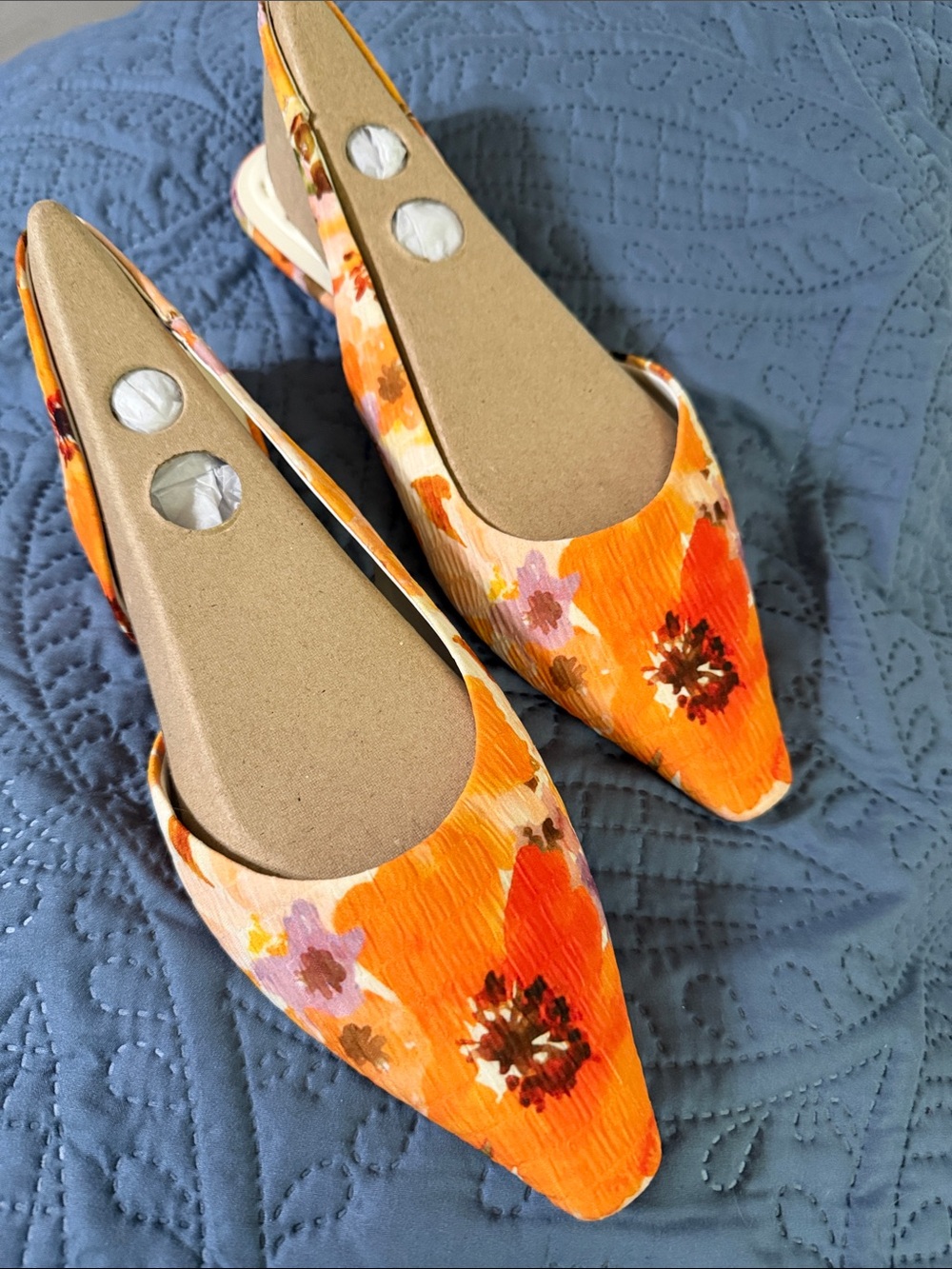 Franco Sarto Orange Floral Pointed Slingback Flats. Size 9. New in box